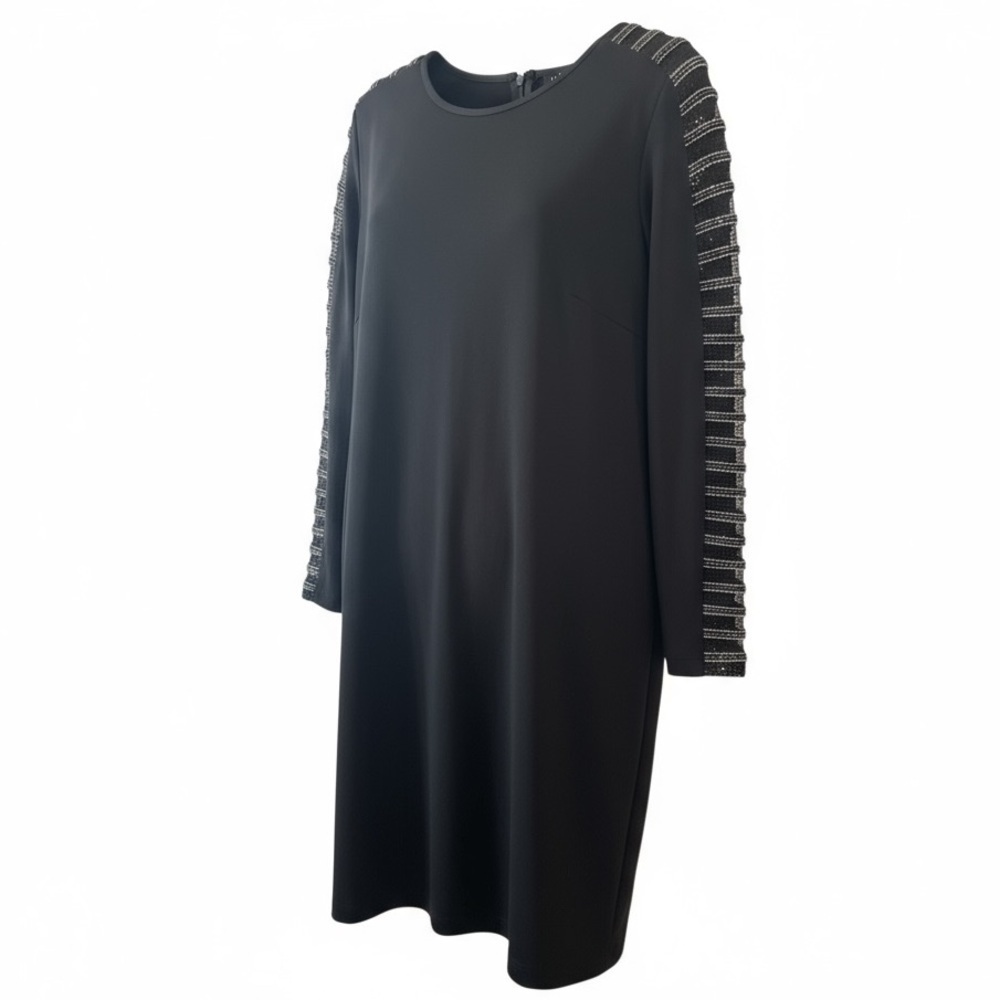 Eloquii Plus Size Black Dress With Lace and Faux Leather Sleeve Embellishment